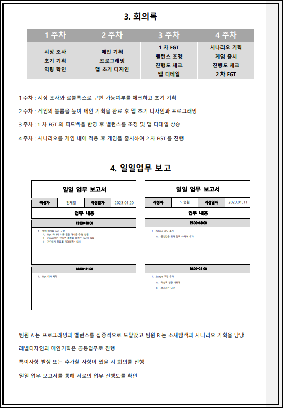 취업자 전제일 학생의 팀 포트폴리오 기획서 중 일부 6