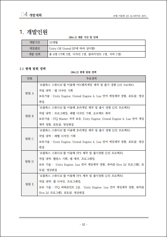 취업자 김병철 학생의 팀 포트폴리오 기획서 중 일부 7